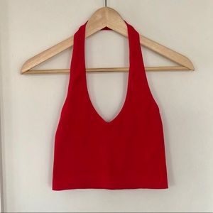 Stretch Ribbed Halter Bralette Red Size S